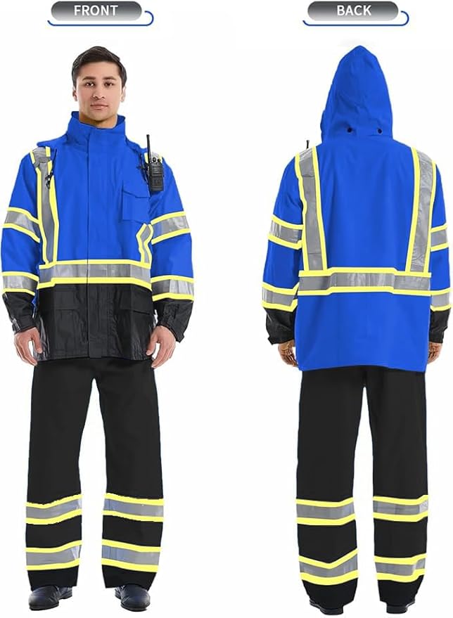 SKSAFETY Hi Vis Reflective Rain suits for Men Waterproof - High Vis Safety Rain Jacket, High Visibility Raincoat for Men