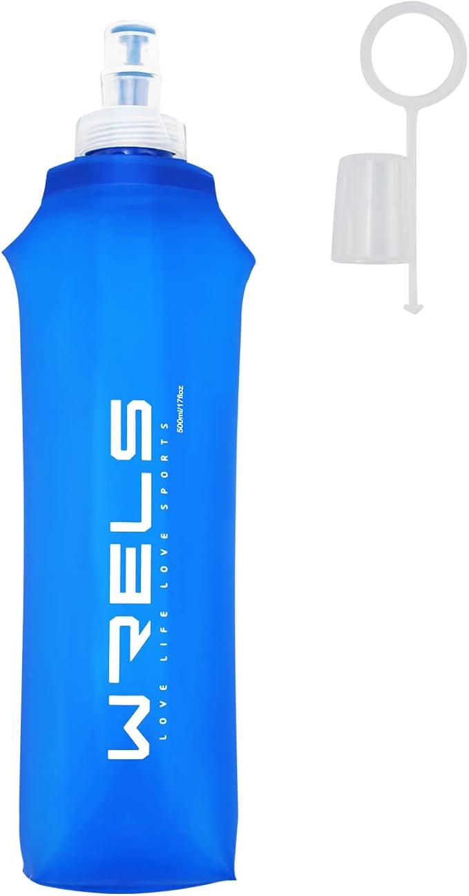 Soft Running Water Flask Soft Flasks Collapsible Soft Water Bottles Small BPA-Free for Sports Hiking Hydration Pack 5oz/8oz/17oz(BLUE,17oz)