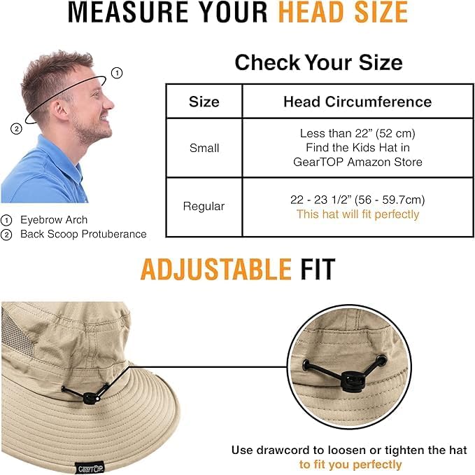 GearTOP Safari Hat for Men Sun Hats for Women UV Protection UPF 50+ Fishing, Gardening, Hiking Hat (22-23 1/2")