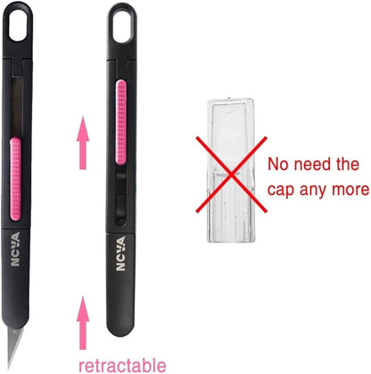 Nova Precision Craft & Hobby Knife, Premium Safety Cutter for Trimming, Vinyl Weeding and Art, Innovative Flat Design for a Better Use, Retractable #11 Fine Point Blade, Super Slim and Safe (Pink)