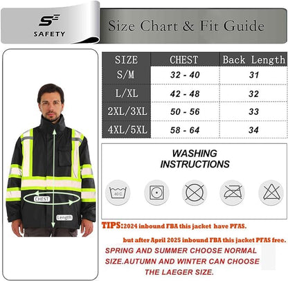 sesafety Hi Vis Rain Jacket, Rain Suits for Men Waterproof withBlack Bottom, Rain Coats for Men Interior Mesh, Class 3 HighVisibility Rain Gear,Removable Hood