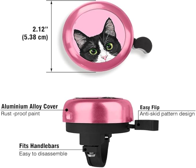 WIRESTER Pink Aluminum Round Bike Bell, Classic Ring Bicycle Bell, Bike Accessories Bell Ring for Adults Kids Girls Boys - Animals