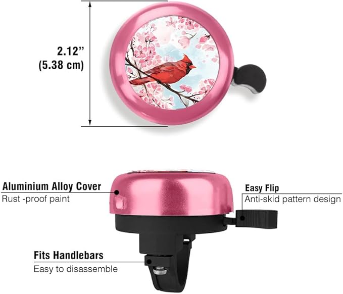 WIRESTER Pink Aluminum Round Bike Bell, Classic Ring Bicycle Bell, Bike Accessories Bell Ring for Adults Kids Girls Boys - Animals