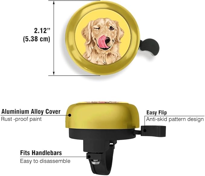 WIRESTER Gold Aluminum Round Bike Bell, Classic Ring Bicycle Bell, Bike Accessories Bell Ring for Adults Kids Girls Boys