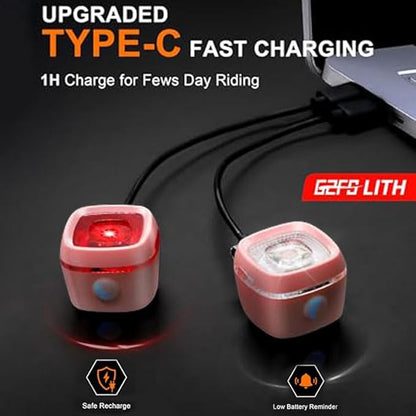 Bicycle Front and Rear Lights,Bike Light, Type-C Rechargeable, Flashing Light，Suitable for Night Riding, Cycling，Bike Headlight &Taillight for Men Women Girls Kids Road Mountain