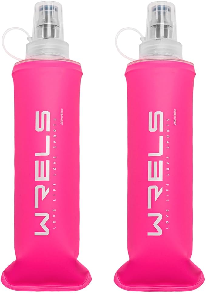 Soft Running Water Flask Soft Flasks Collapsible Soft Water Bottles Small BPA-Free for Sports Hiking Hydration Pack 5oz/8oz/17oz(PINK,8oz*2)