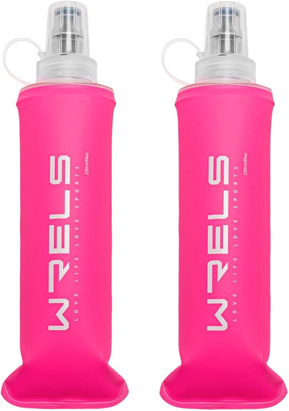 Soft Running Water Flask Soft Flasks Collapsible Soft Water Bottles Small BPA-Free for Sports Hiking Hydration Pack 5oz/8oz/17oz(PINK,8oz*2)