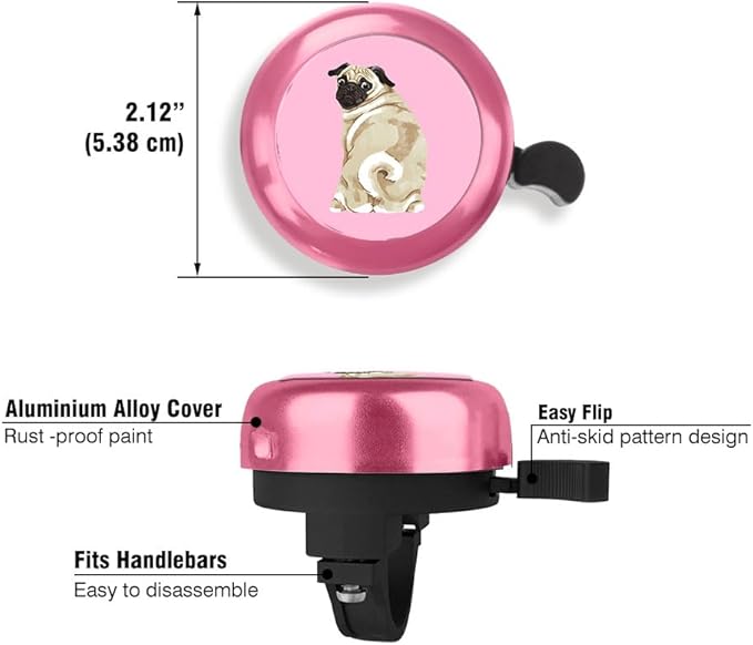 WIRESTER Pink Aluminum Round Bike Bell, Classic Ring Bicycle Bell, Bike Accessories Bell Ring for Adults Kids Girls Boys - Animals