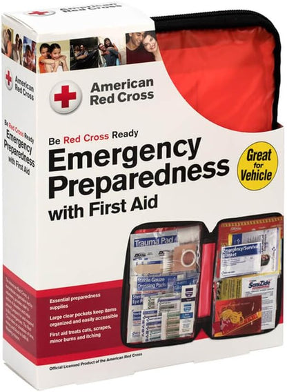 American Red Cross Officially Licensed Product, Large Deluxe Auto First Aid Kit with Soft Case, Emergency Supplies to Clean & Treat Minor Injuries, Keep Hydrated & Warm
