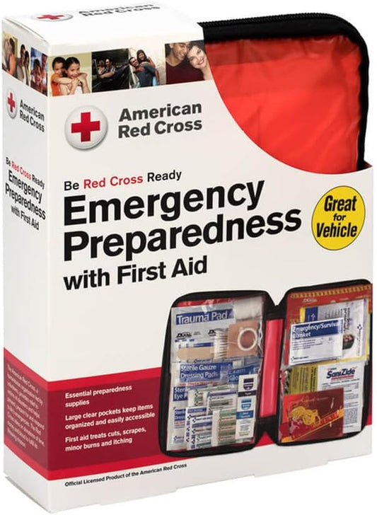 American Red Cross Officially Licensed Product, Large Deluxe Auto First Aid Kit with Soft Case, Emergency Supplies to Clean & Treat Minor Injuries, Keep Hydrated & Warm