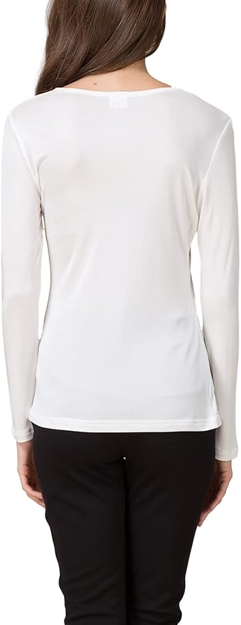 METWAY Women's Mulberry Silk T-Shirt Long Sleeve Pure Silk tee Shirt/Crew Neck Silk Blouse Undershirt