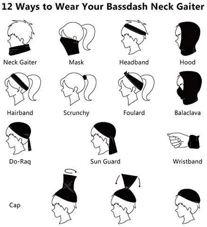 BASSDASH UPF 50+ UV Sun Protection Neck Gaiter Fishing Mask Hunting Kayaking Hiking Cycling Ski Sports