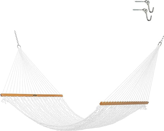 Original Pawleys Island Large White DuraCord Rope Hammock – 13 ft. x 55 in., 2-Person, 450 lb Capacity, Oak Spreader Bar, Zinc-Plated Hardware, Handcrafted in The USA