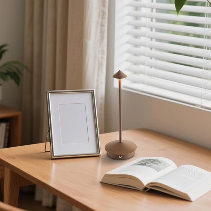 Cordless Table Lamp Set of 2, Rechargeable Portable LED Bedside Touch Lamp 6000mAh Battery Operated, 3 Color Stepless Dimming up, Wireless Battery Lamp for Dining/Outdoor/Bar/Patio/Party (Brown)