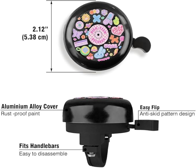 WIRESTER Black Aluminum Round Bike Bell, Classic Ring Bicycle Bell, Bike Accessories Bell Ring for Adults Kids Girls Boys - Dog Cat Animal Cute Records