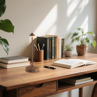 Cordless Table Lamp Set of 2, Rechargeable Portable LED Bedside Touch Lamp 6000mAh Battery Operated, 3 Color Stepless Dimming up, Wireless Battery Lamp for Dining/Outdoor/Bar/Patio/Party (Brown)