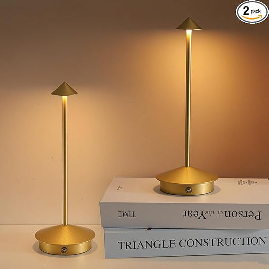 Cordless Table Lamp Set of 2, 5000mAh Rechargeable Battery Powered LED Desk Lamp, Portable Touch Dimming Outdoor Table Lamps, 3 Color Light for Restaurant, Patio, Bedroom, Night Lamp (Gold)