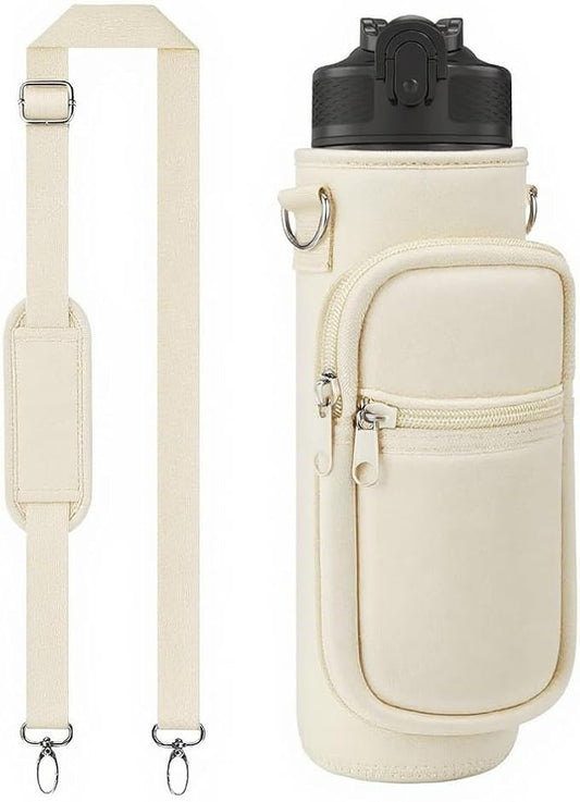 Insulated Water Bottle Holder Sling Bag with Phone Pocket, Adjustable Crossbody Strap for Walking, Hiking, Camping, Fishing