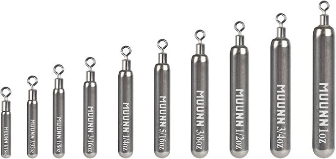 10 Pack Tungsten Free Rig Skinny Drop Shot Weights,Raindrop Free Rig Fishing Sinkers kit for Drop Shot Rig