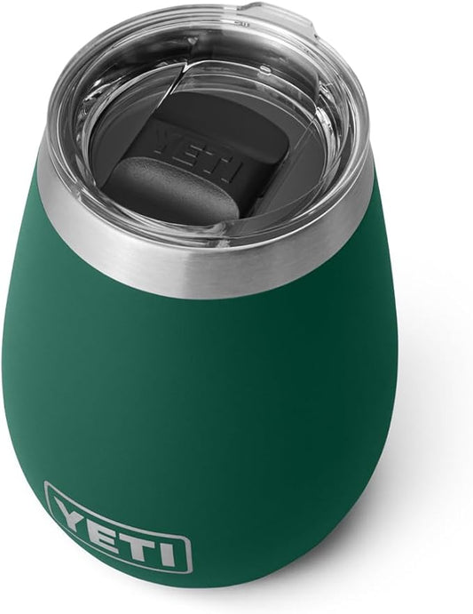 YETI Rambler 10 oz Wine Tumbler, Vacuum Insulated, Stainless Steel with MagSlider Lid, Black Forest Green