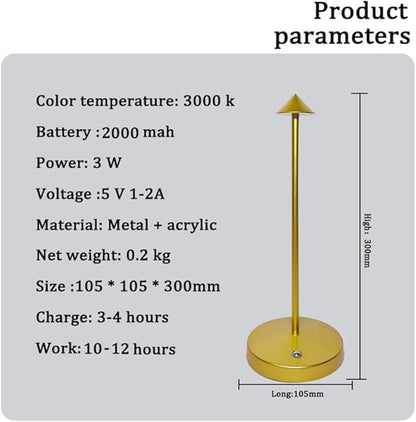 2 PACK Cordless Lamps,Battery Rechargeable Table Lamp,Portable Lamps,2 Level Brightness Dimmable Night Light,Minimalist Design,Cordless Table Lamps for Living Room/Restaurant/Couple Dinner(Gold)
