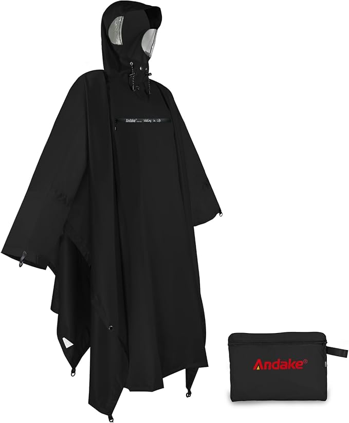 Andake Waterproof Rain Poncho for Adults Unisex,230T Ripstop Polyester,Raincoat Gear with Transparent Viewing Window Outdoors