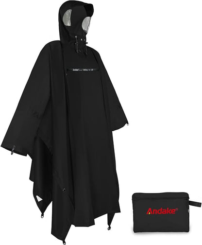 Andake Waterproof Rain Poncho for Adults Unisex,230T Ripstop Polyester,Raincoat Gear with Transparent Viewing Window Outdoors