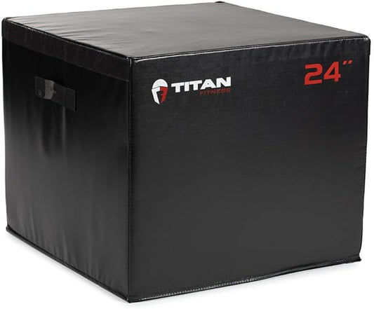 Titan Fitness 24" Stackable Soft Foam Plyometric Box, High Density EPE Foam Core Plyo Box, Step Up Exercise Platform, Box Squat, Step-Up, Box Jumps for Home Garage Gym Training
