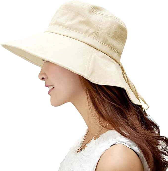 Comhats S/M/L/XL/XXL Womens Summer Flap Cover Cap Cotton UPF 50+ Sun Shade Hat with Neck Cord