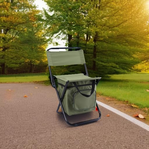 LEADALLWAY Fishing Chair with Cooler Bag Compact Fishing Stool Foldable Camping Chair