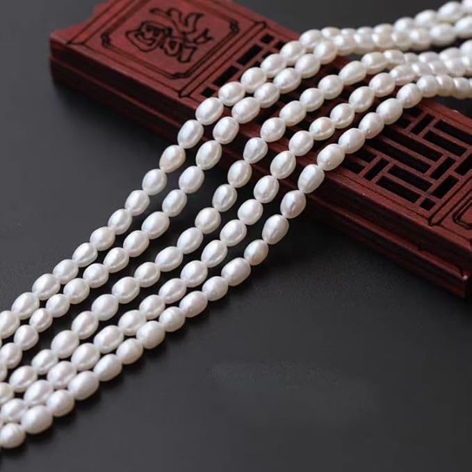 50 Pcs Real Pearl Beads for Jewelry Making AAA 7-8 mm Non-Porous Natural Pearls Beads Real Freshwater Pearls Oval Pearl Bead Loose Gemstone Bead Crafts Gift for Women,DIY Gifts.