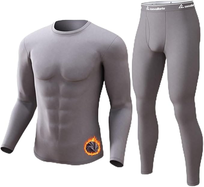 CL convallaria Long Johns Thermal Underwear for Men Soft Fleece Lined Base Layer Cold Weather Top Bottom Gift Set