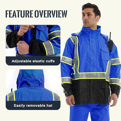 SKSAFETY Hi Vis Reflective Rain suits for Men Waterproof - High Vis Safety Rain Jacket, High Visibility Raincoat for Men