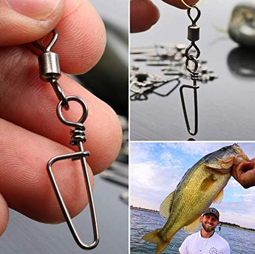 50pcs Fishing Rolling Barrel Swivels with Coast Lock Snap Black Nickel Fishing Swivel Snaps