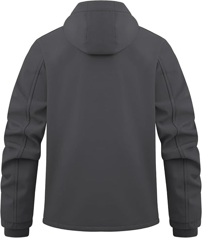 WULFUL Men's Lightweight Softshell Jacket Warm Fleece Lined Windbreaker Waterproof Soft Shell for Outdoor Hiking