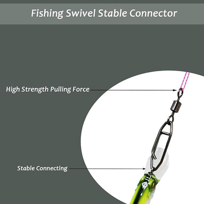 QISHUO Stainless Steel Fishing Swivels Lure Tackle Clips Snap Swivels Strength Barrel Saltwater Swivel Fishing Rolling Black Nickel