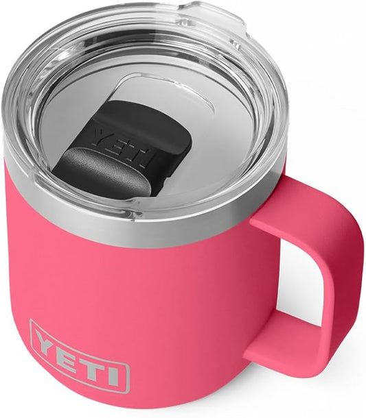 YETI Rambler 10 oz Ceramic Lined Stackable Mug, Vacuum Insulated, Stainless Steel with MagSlider Lid, Tropical Pink