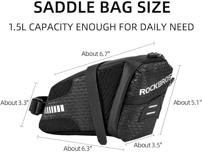 ROCKBROS Bike Saddle Bag - Seat Bag 1.5L Bicycle Bag Cycling Accessories Storage Pouch Wedge Pack for Mountain & Road Bike
