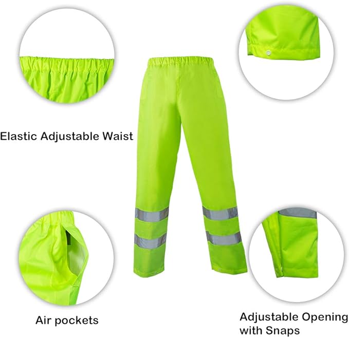 FONIRRA Class 3 High Visibility Rain Suit With Collapsible Hood Lime Reflective Safety Waterproof Worker Jacket & Pants (S/M Yellow)