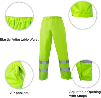 FONIRRA Class 3 High Visibility Rain Suit With Collapsible Hood Lime Reflective Safety Waterproof Worker Jacket & Pants (2XL/3XL Yellow)