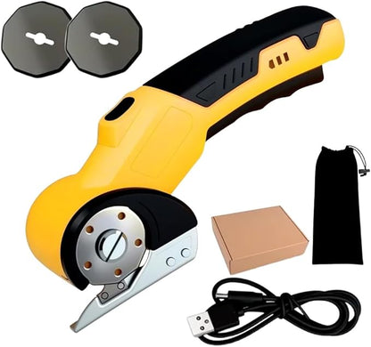 Electric Box Cutter for Cardboard, 2025 New Cordless Electric Scissors, Portable Rotary Cutter for Home and Office, Rechargeable Scissors for Carton Plastic Leather Cloth (Yellow Double blade)