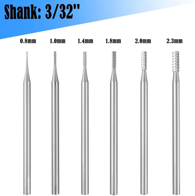 𝐋𝐮𝐨 𝐤𝐞 6 Pcs Cylinder Shape Jewelry Burr - 3/32'' Shank Cylindrical Cross Cut Burs Lapidary Setting Tools for Dremel Rotary Tools (008-023)