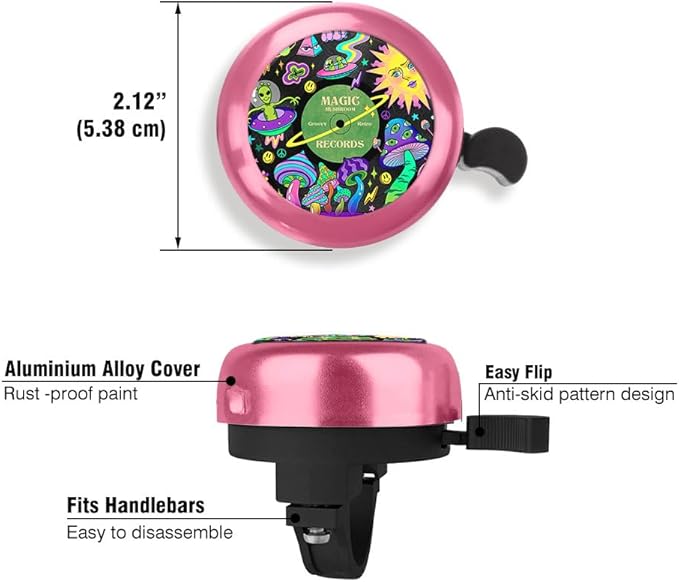 WIRESTER Pink Aluminum Round Bike Bell, Classic Ring Bicycle Bell, Bike Accessories Bell Ring for Adults Kids Girls Boys