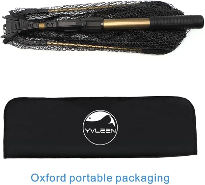 YVLEEN Folding Fishing Net - Foldable Fish Landing Net Robust Aluminum Telescopic Pole Handle and Nylon Mesh 16inch Hoop Size