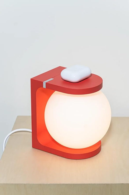 Wireless Charging Table Lamp with Flat Top Surface, Modern Design (Red)