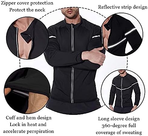 NINGMI Sauna Suit for Men Sweat - Long Sleeve Shirt Jacket Workout Body Shaper Zipper Top Slimming Fitness Trainer Gym