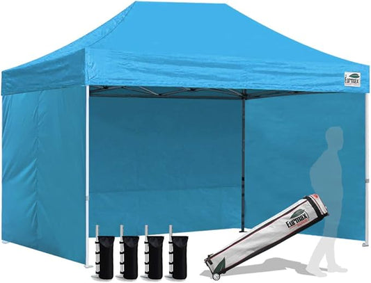 Eurmax USA 8'x12' Pop-up Canopy Tent Commercial Instant Canopies with 4 Removable Zipper End Side Walls and Roller Bag, Bonus 4 SandBags(Sky Blue)