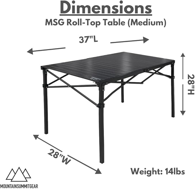 MOUNTAIN SUMMIT GEAR Heavy-Duty Roll-Top Table for Camping - Portable Aluminum-Top Folding Table with Steel Frame by Caddis Sports (Medium)