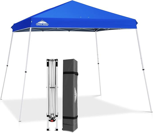 EAGLE PEAK 11x11 Slant Leg Pop-up Canopy Tent Easy One Person Setup Instant Outdoor Beach Canopy Folding Portable Sports Shelter 11' x 11' Base 9' x 9' Top (Blue)
