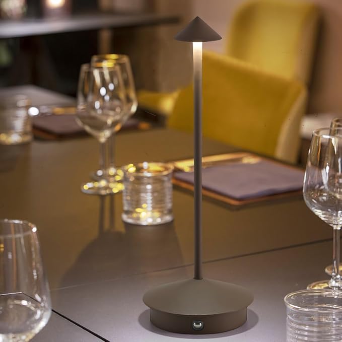 Cordless Table Lamp, 5000mAh Rechargeable Battery Powered LED Desk Lamp, Portable Touch Control Outdoor Table Lamps,3 Color Dimmable Light for Restaurant, Patio, Bedroom, Night Lamp (Brown)